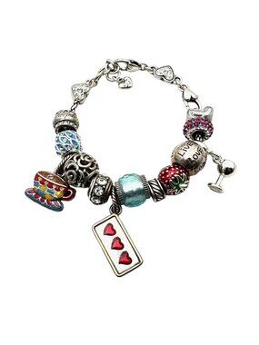 Brighton Womens Bracelet Loaded With Charms Tea Cup Strawberry Silver